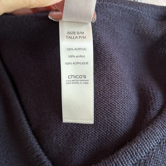 Chicos Poncho Womens Size Small / Medium Navy Fringe EUC - Picture 7 of 7